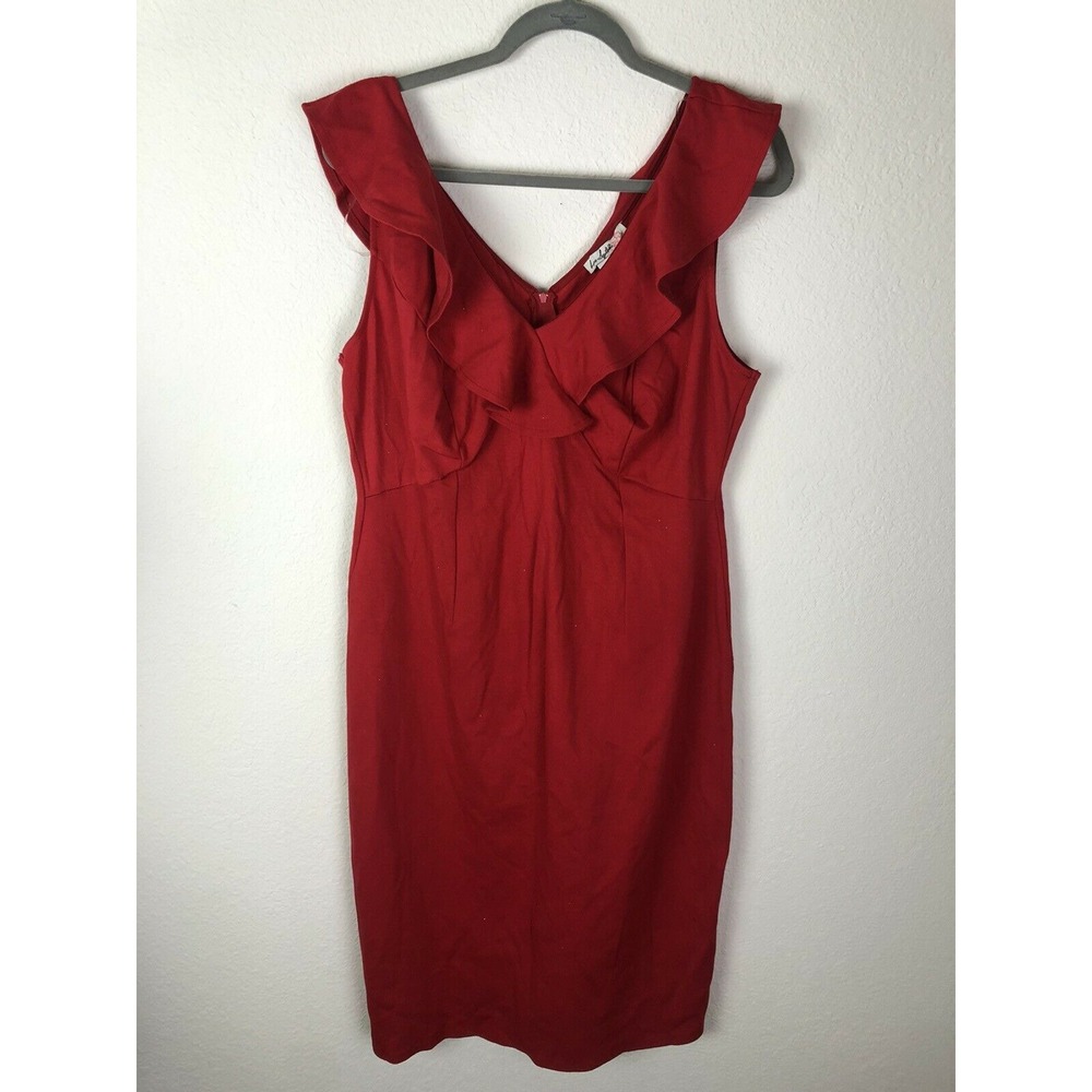 LOVE SQUARED Women's Red Sleeveless Below The Knee Sheath Party Dress Juniors 1X - Picture 2 of 7